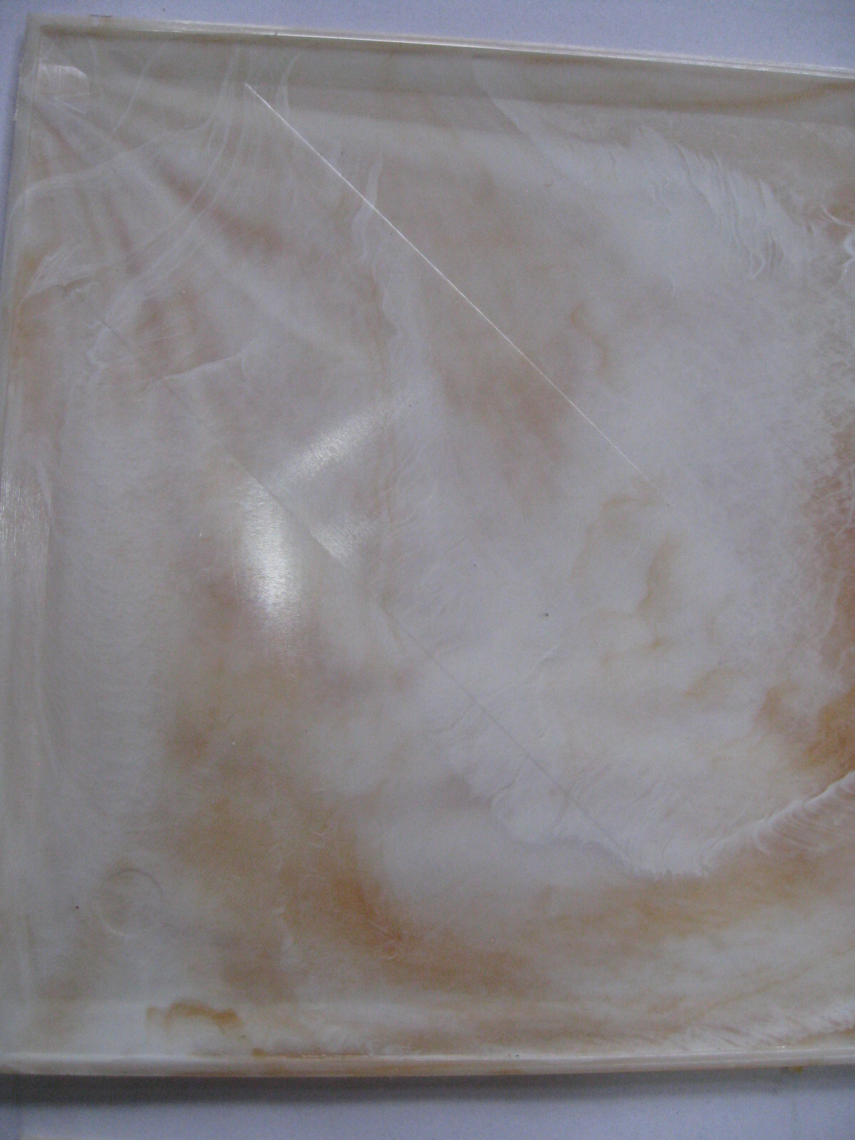 1 vtg ORANGE brown MARBLE PLASTIC TILE 4 1/4″ wall bathroom kitchen polystyrene