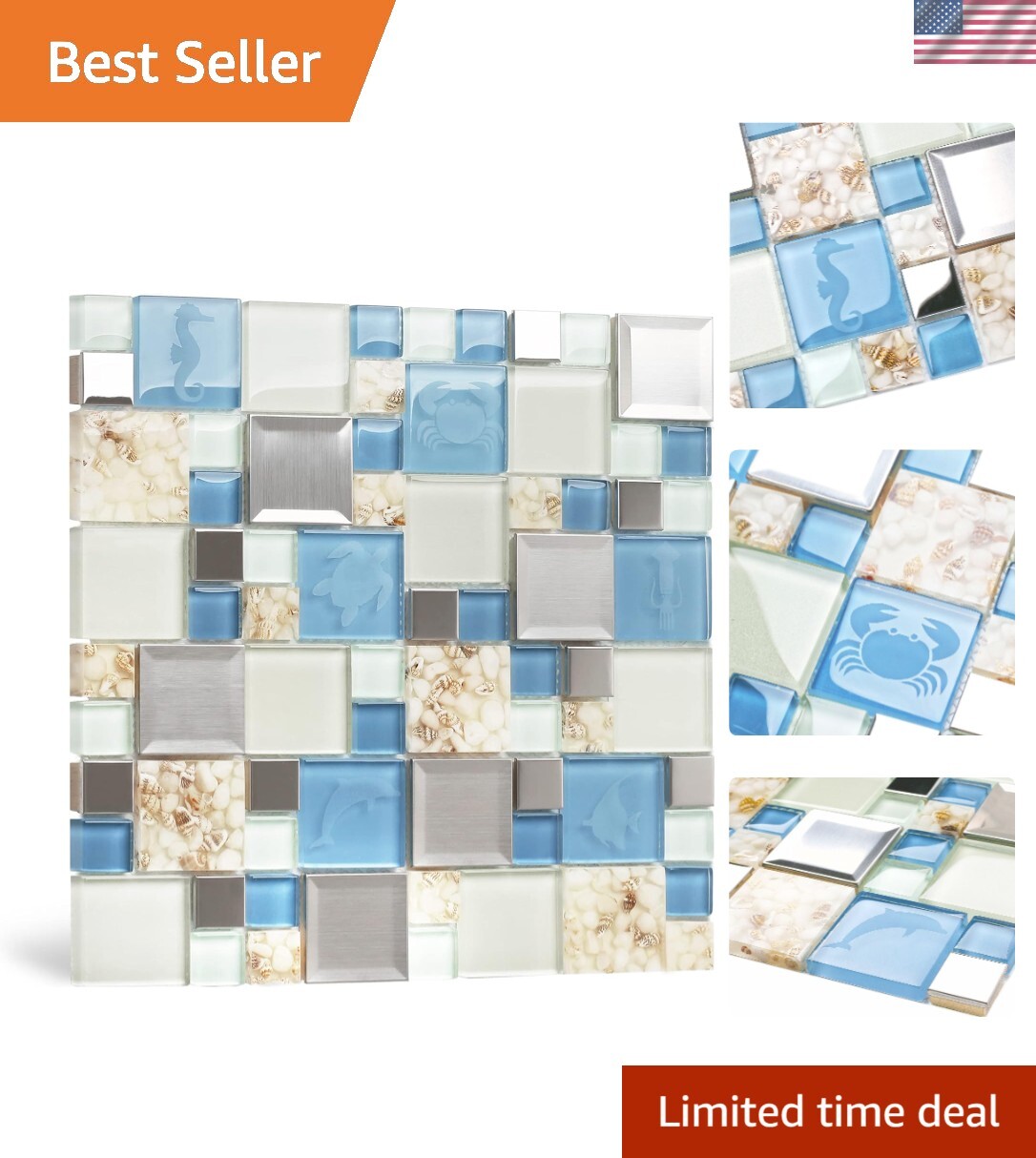 Blue Sea Glass Tile Backsplash Beach Style Mosaic Tiles Real Seashell Inside …