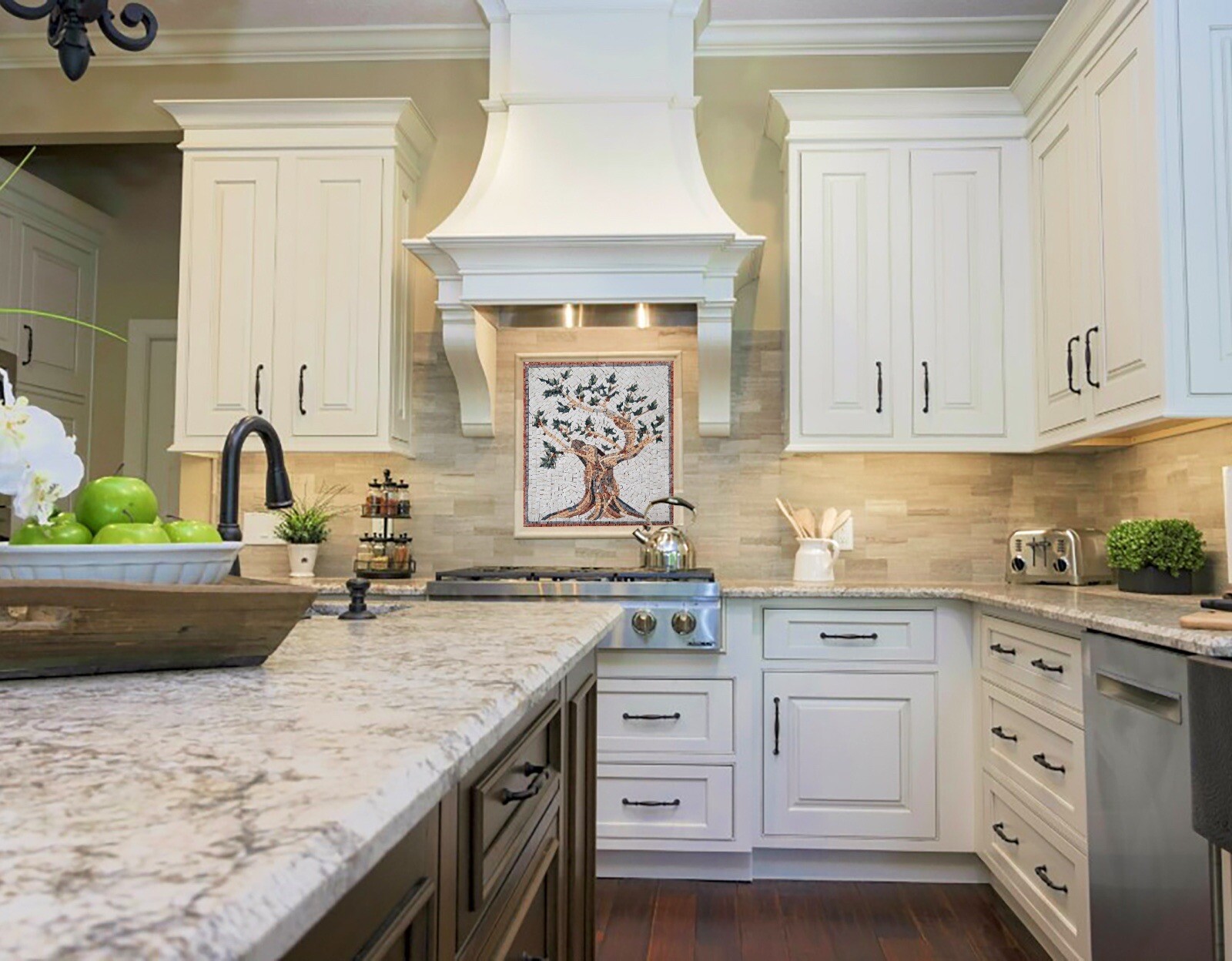 Handmade mosaic Kitchen backsplash Olive Tree Marble Mosaic Tiles