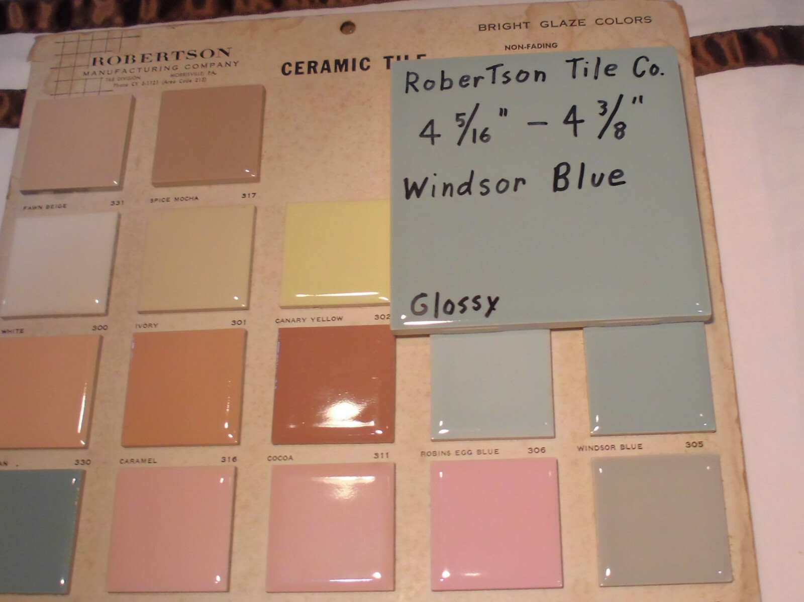 1 pc. Vintage *Windsor Blue* Glossy Ceramic Tile 4-5/16″- 4-3/8″ Robertson Co.
