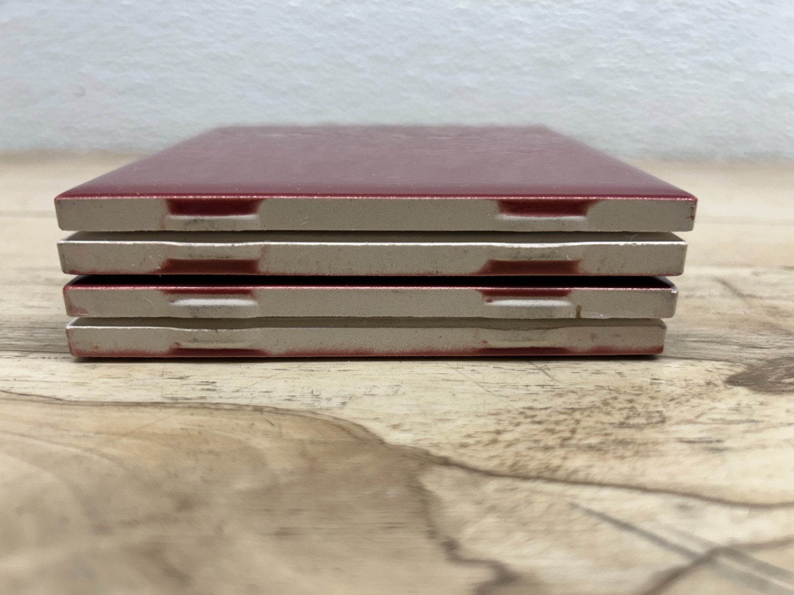 Vintage Lot Of 4 Ceramic Bath/Kitchen Wall Tiles 4.25 Inch Square Burgundy Red