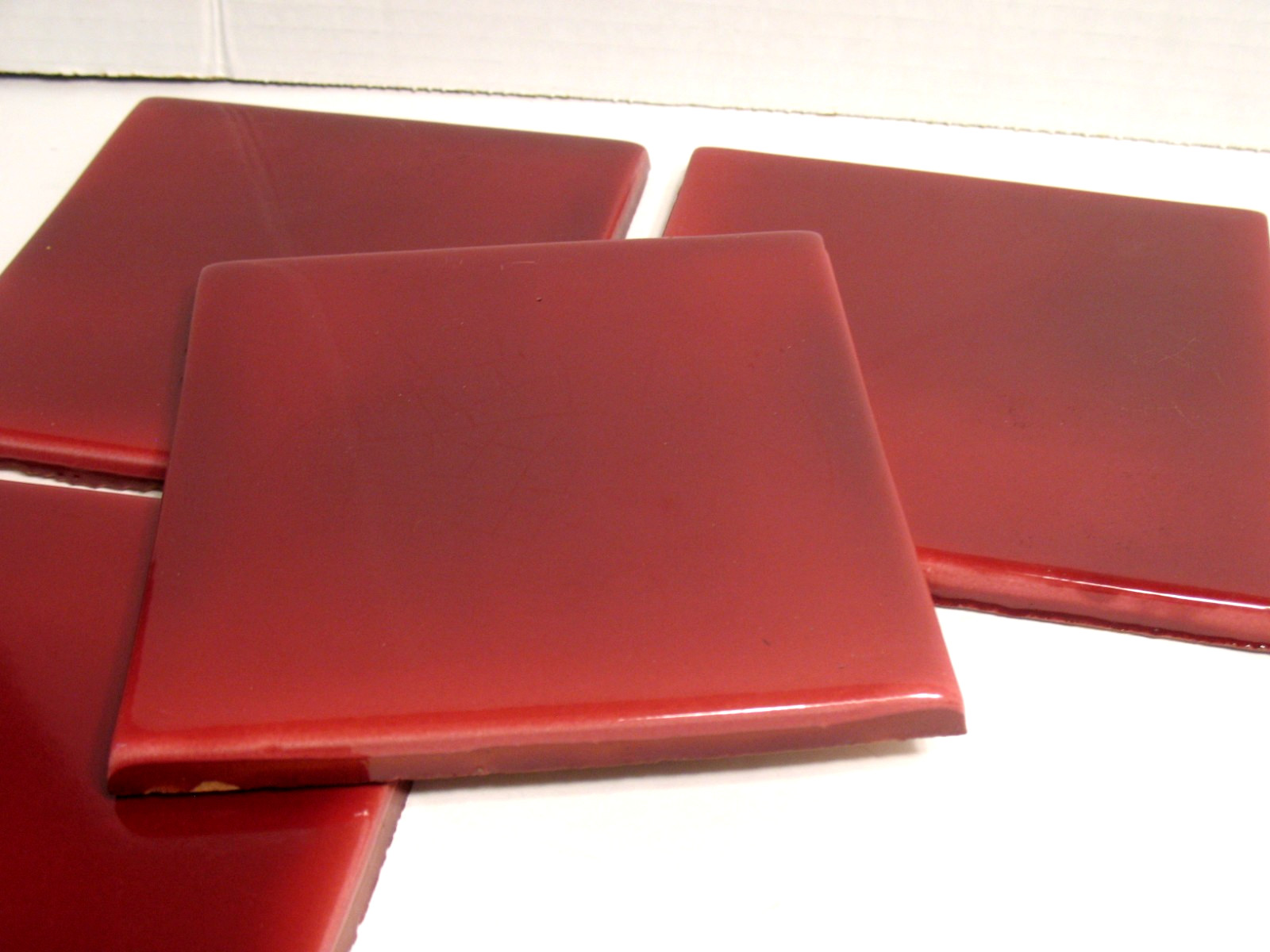 Candy Apple Red Italian Ceramic Tile 6×6 IMPERFECT LOT OF 6 for mosaics or craft
