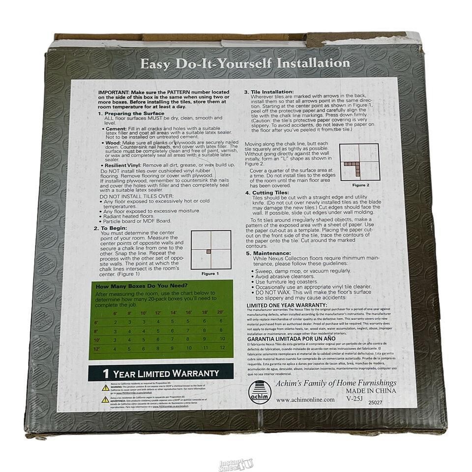 Nexus Dark Slate Marble 12×12 Self Adhesive Vinyl Floor Tile 20 Tiles/20sq Achim
