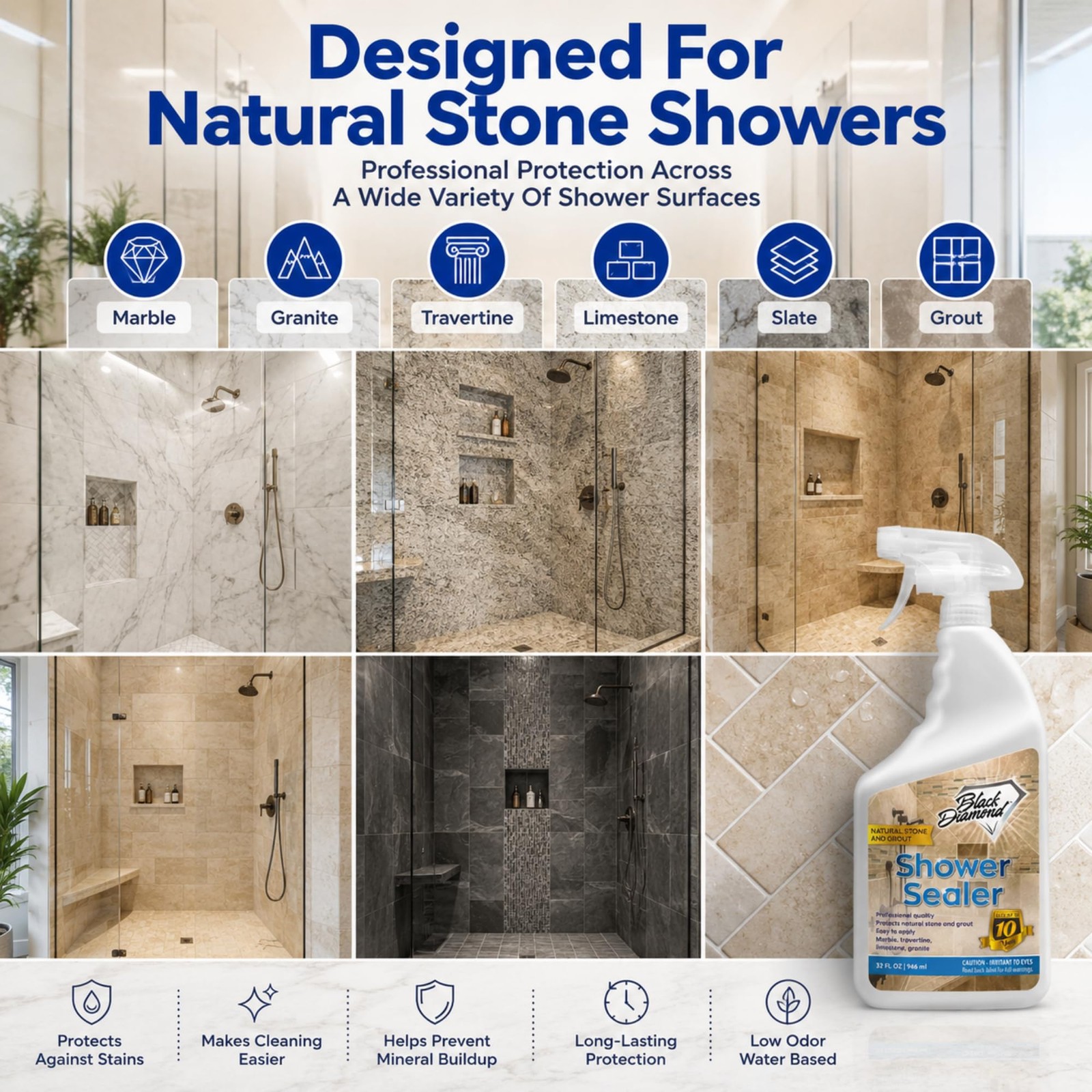 Natural Stone Shower Sealer – Penetrating Water-Based Sealer for Marble, Gran…