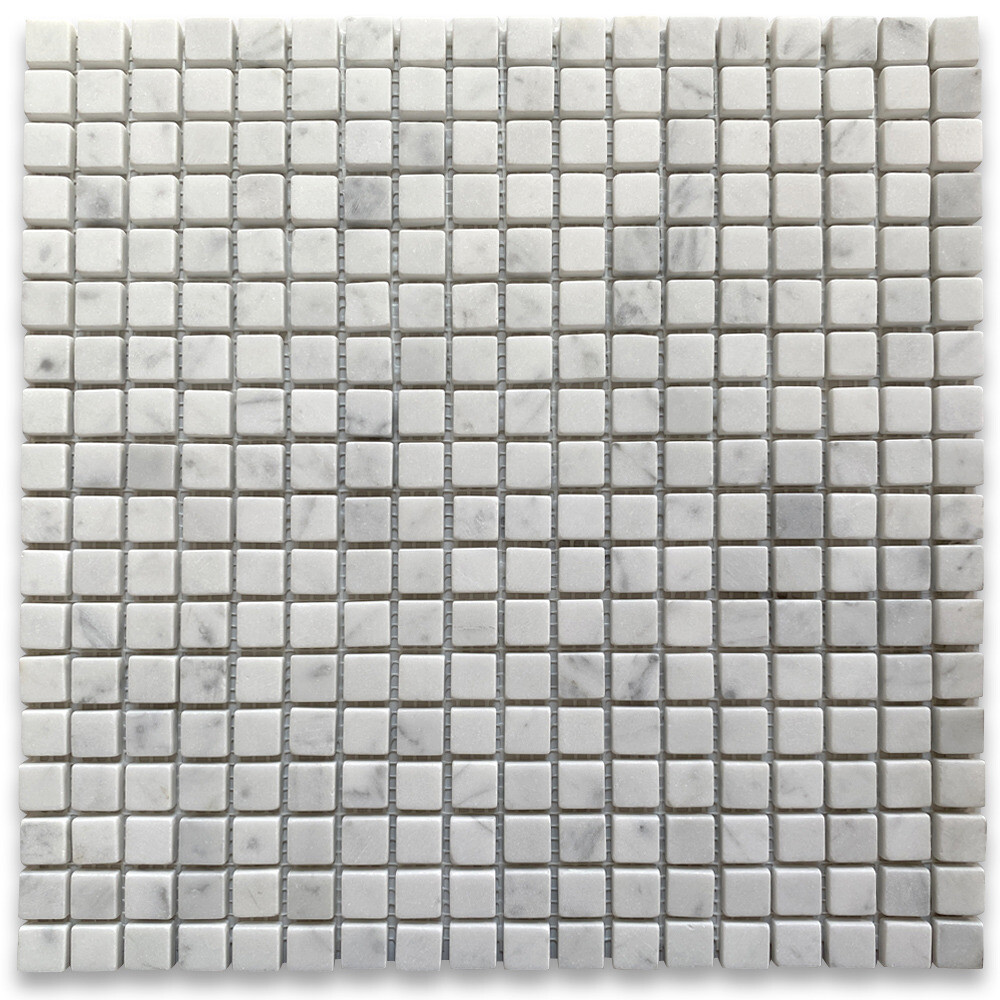 C22XT Tumbled Carrara White Marble 5/8×5/8 Square NonSlip Shower Floor Tile