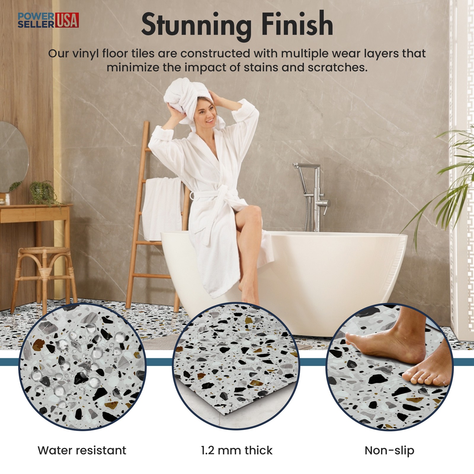 PowerSellerUSA Vinyl Self Adhesive Floor Tiles 20 PCS 12″ x 12″, Mosaic Pattern