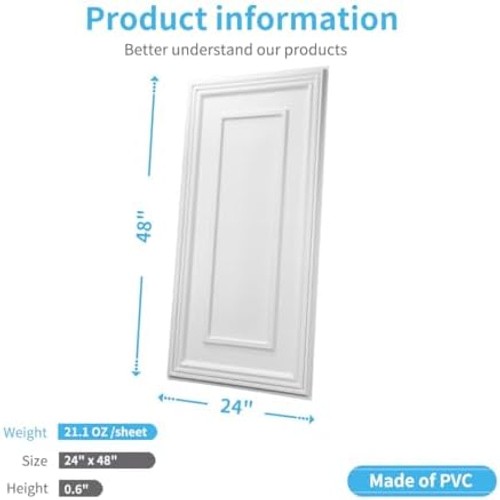 Art3d Drop Ceiling Tiles, 24x48in. White (12-Pack), Polyvinyl Chloride (PVC),…