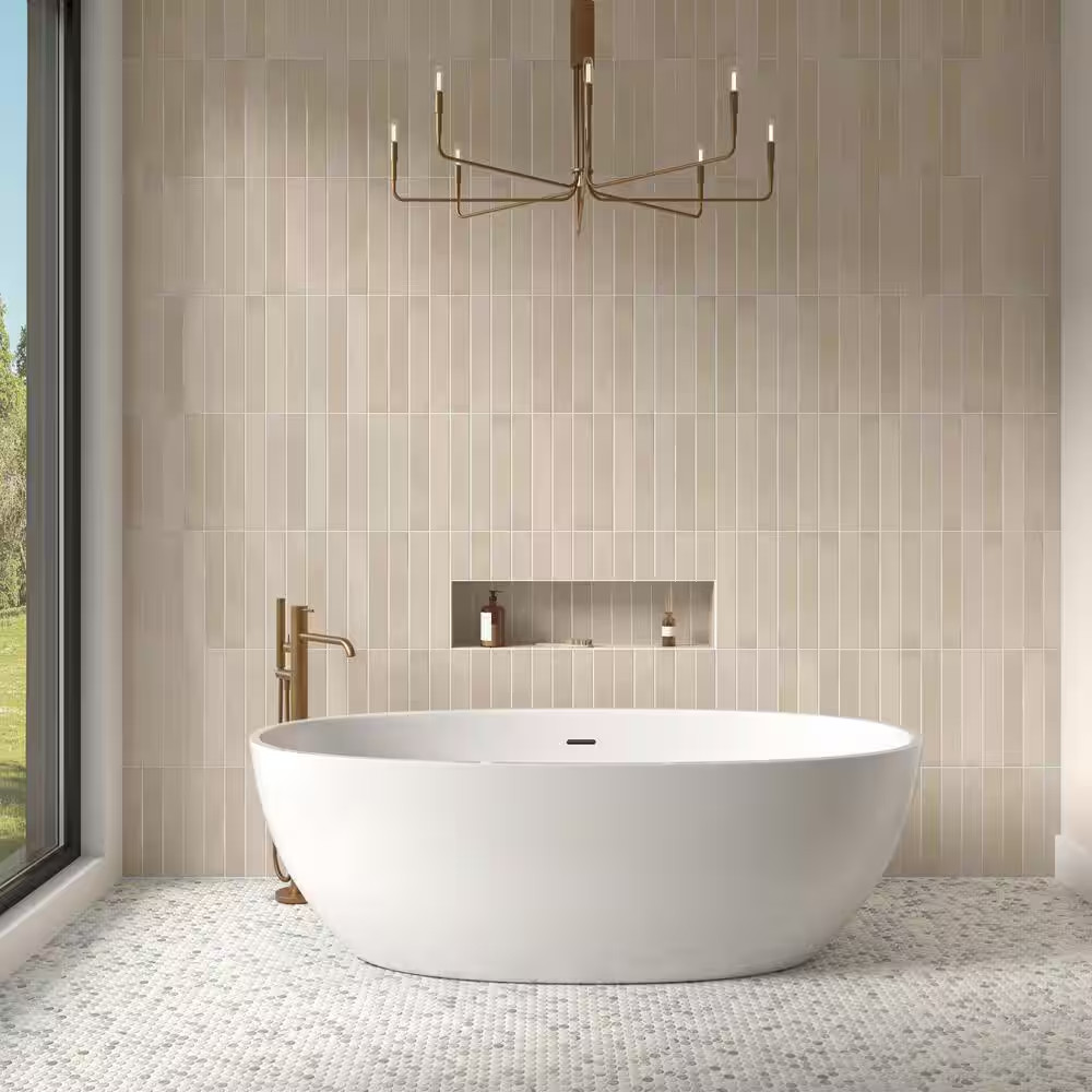 Lamora Marble Coastal Blue 11 In. X 13 In. Glazed Ceramic Penny round Mosaic Til