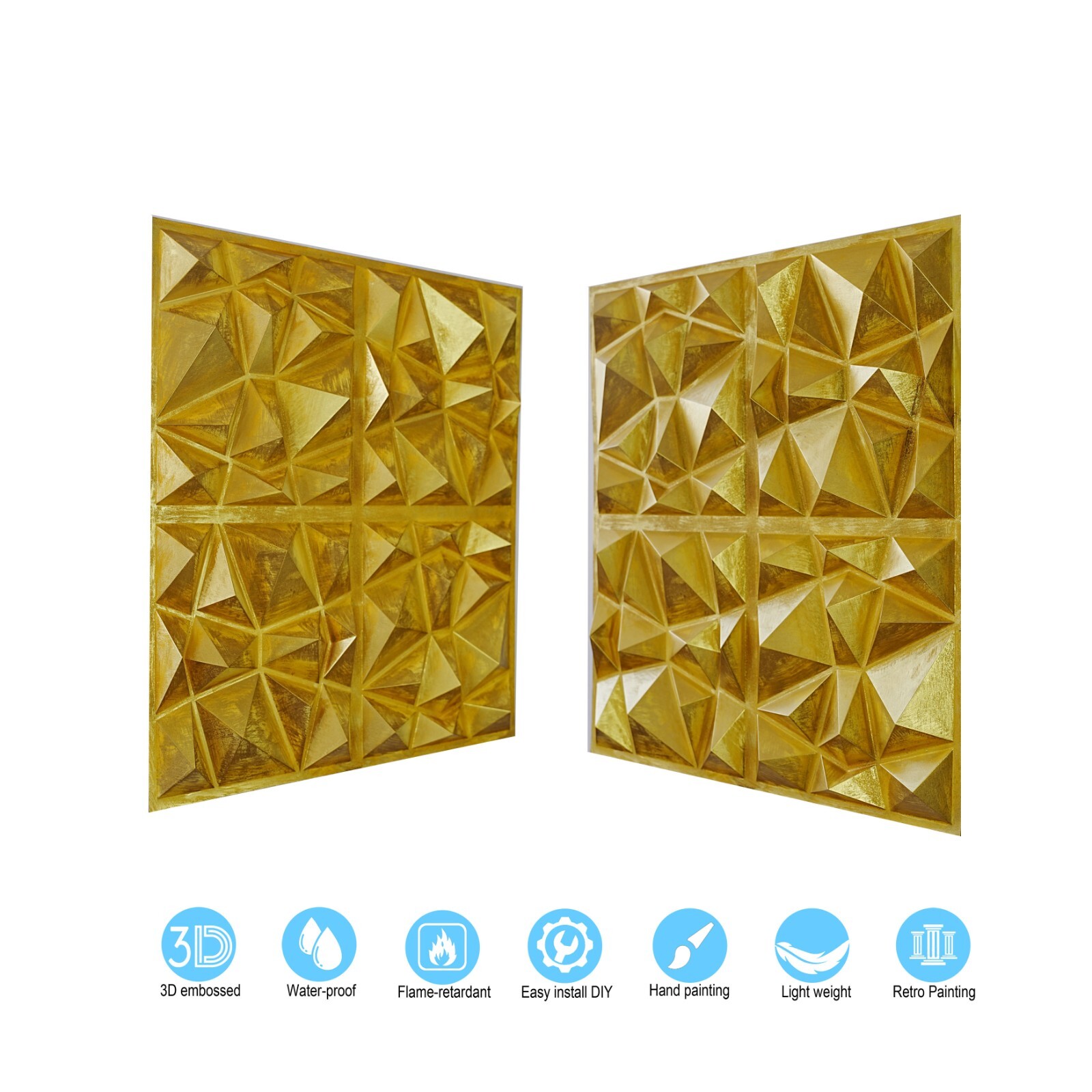 PVC Faux Tin Painting Tile Aged Artwork Panels PLM101 Golden 10pcs PAINTSDECOR