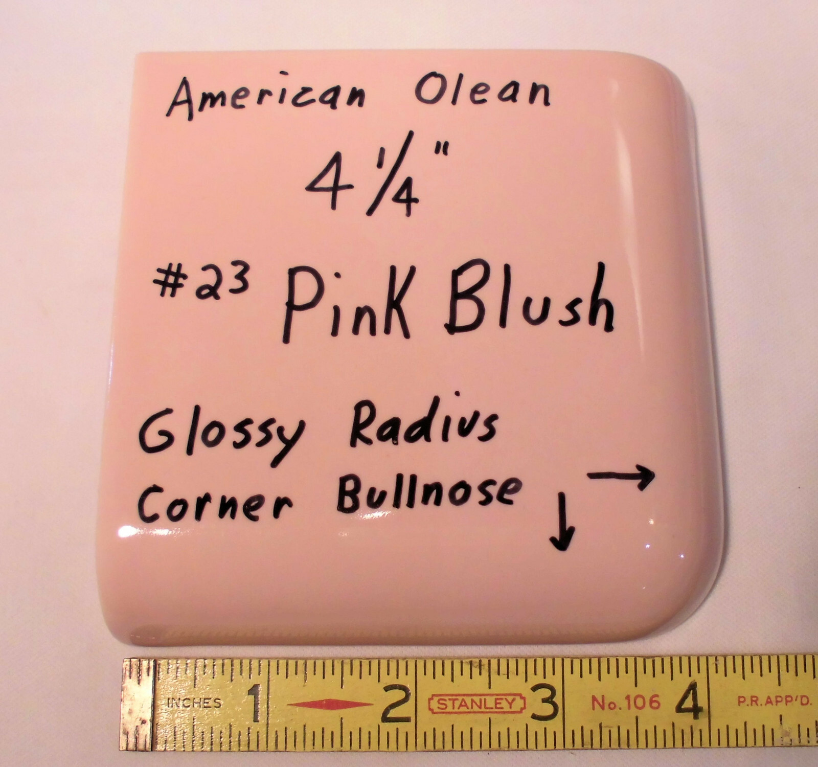 Pink Blush; Glossy Radius Corner Bullnose Ceramic Tile 4-1/4″ by American Olean