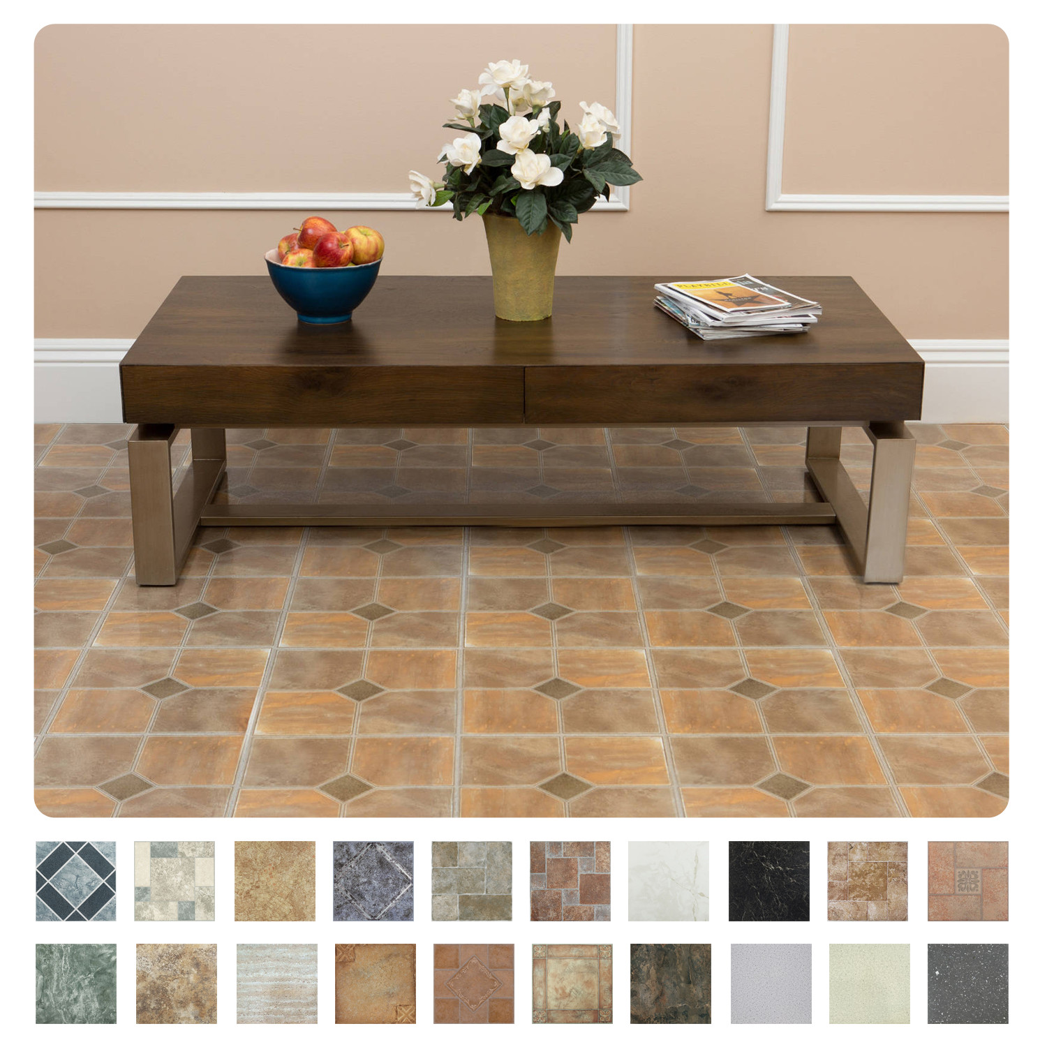 Marble Stone Pattern Self Adhesive Peel N Stick Vinyl Floor Tile 20/pc 12″X12″