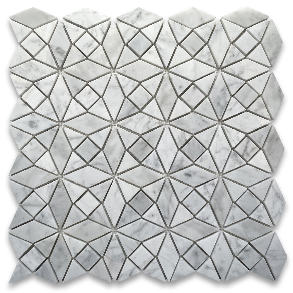 C87XH Carrara Marble Kaleidoscope Pattern Diamond Mix Mosaic Tile Honed
