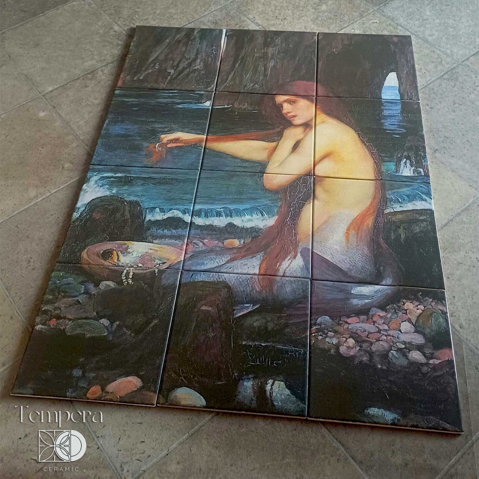 Waterhouse Mermaid Tile Mural, Mythic Siren for Bathroom Décor, Meramid Tiles