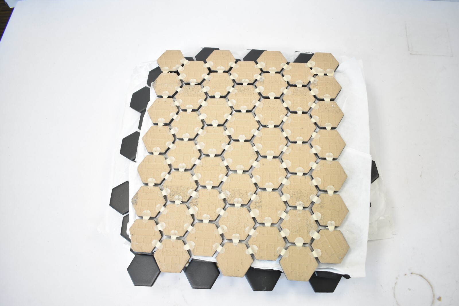 Lot of 11 Black Ceramic Hexagonal Floor Tiles 1-1/2″ Dia Units 10″ x 12-1/2″