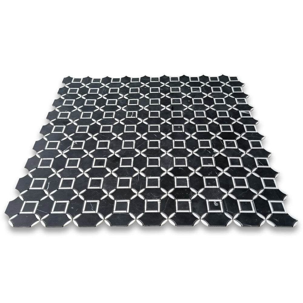 N9K5XH Nero Marquina Black Marble Geometric Flower Star Grid Marble Honed