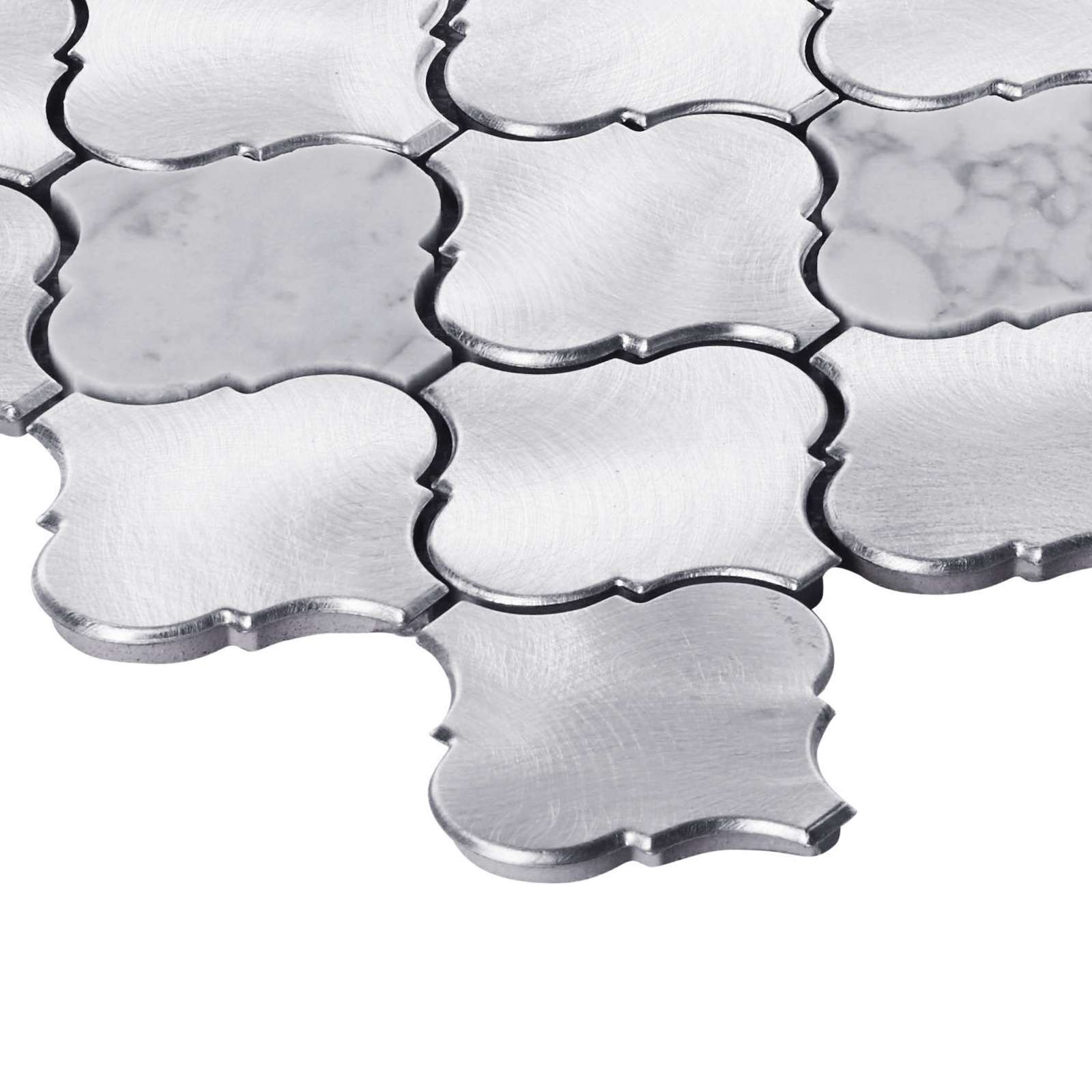 White Calacatta Marble Arabesque Aluminum Metal Mosaic Tile Kitchen Backsplash