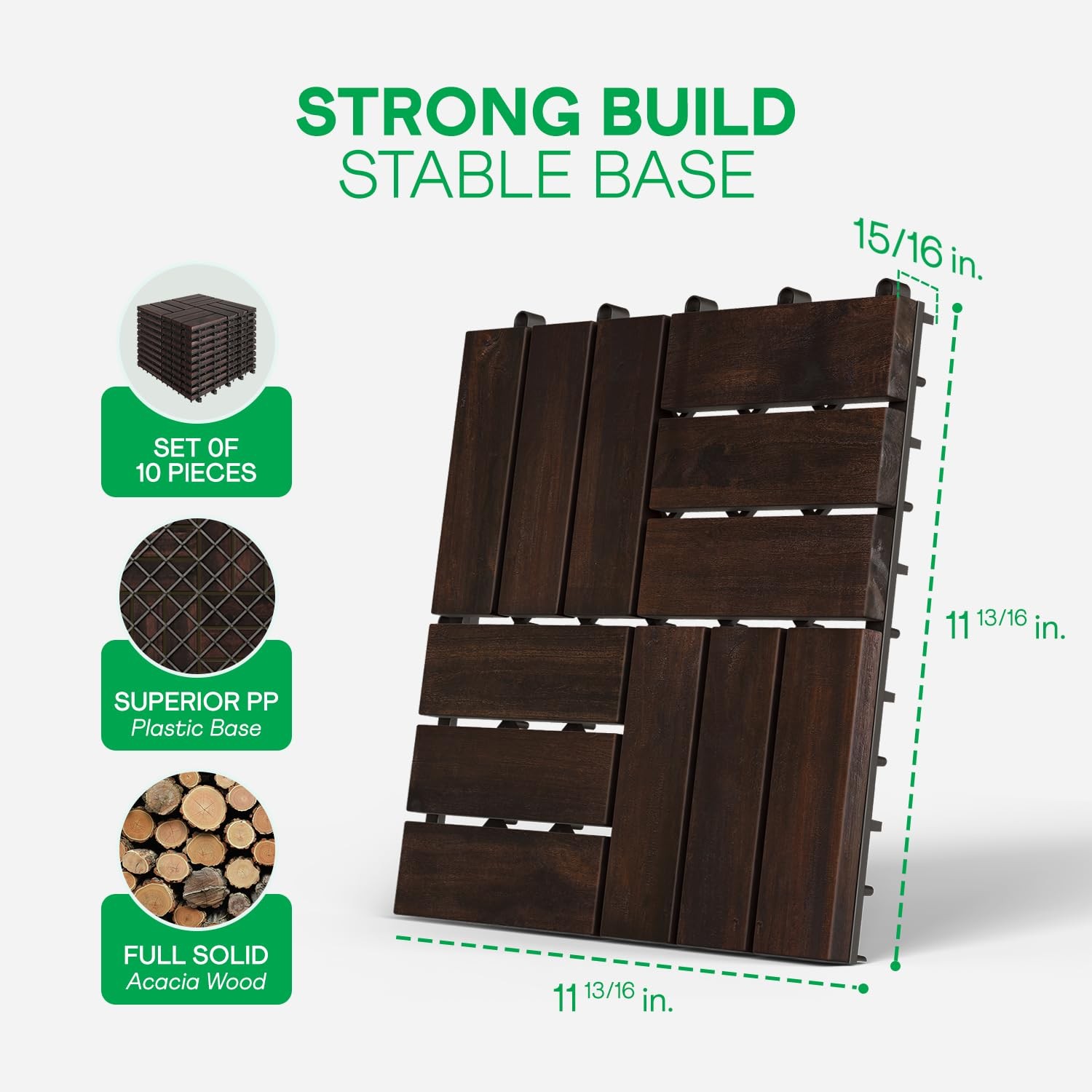 Interlocking Deck Tiles – 10PCS Waterproof Acacia Wood Patio Tiles, Flooring …