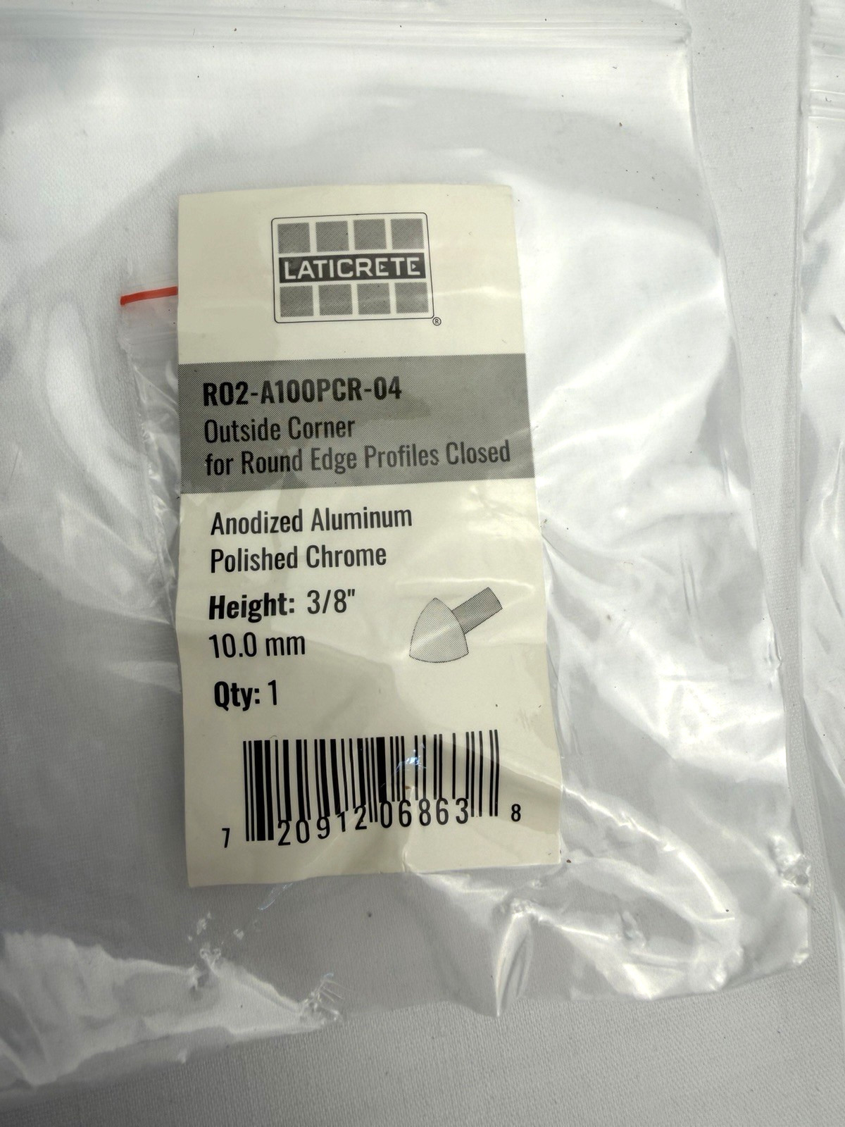 10pk Laticrete Round Edge 3/8″ Outside Corner Aluminum RO2-A100PCR-04 Chrome