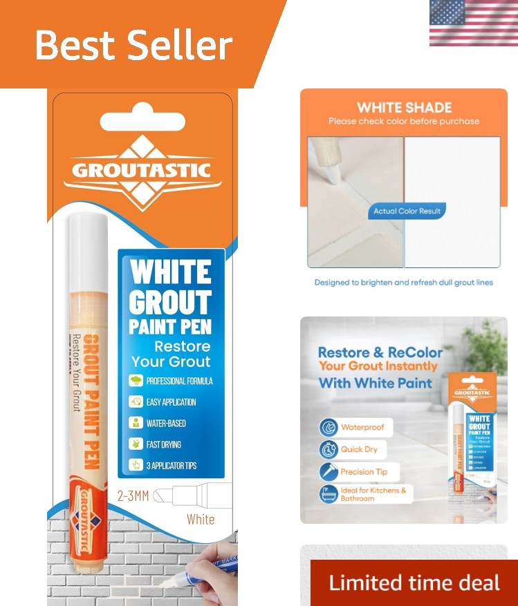White Grout Paint Pen Tile Grout Colorant & Sealer Marker, Quick-Dry, 3 Adjus…