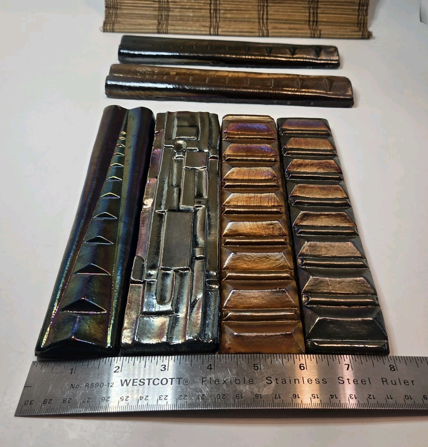 Oceanside Glass Tiles (6) Iridescent Vanishing Point Liner Crafting/Glasswork