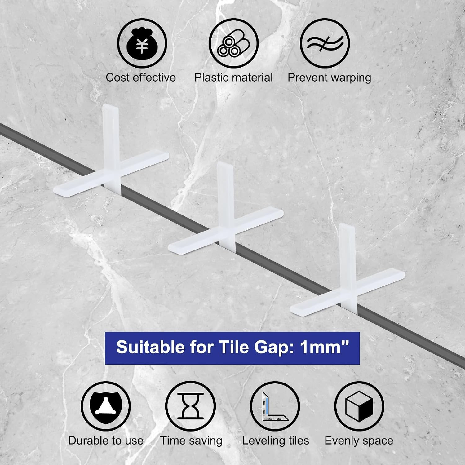 300Pcs Tile Spacers 1Mm 3/64″ Wall Floor Tile Plastic Cross Spacer for Ceramic T
