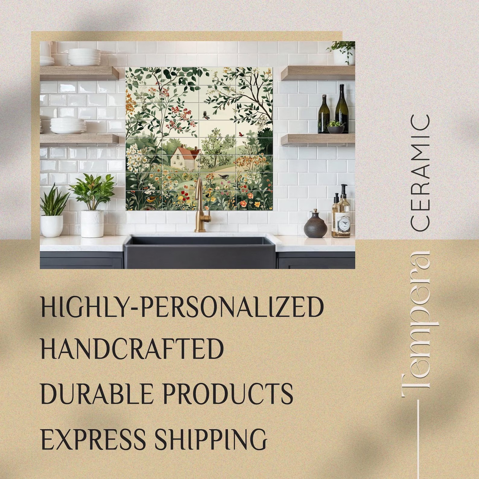 Country House Tiles, Farmhouse in the garden tiles backsplash, kitchen tiles