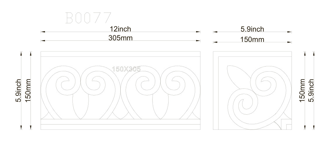 B0077P Marble Mosaic Border Listello Accent Tile Chandelier Emperador 5.9×12