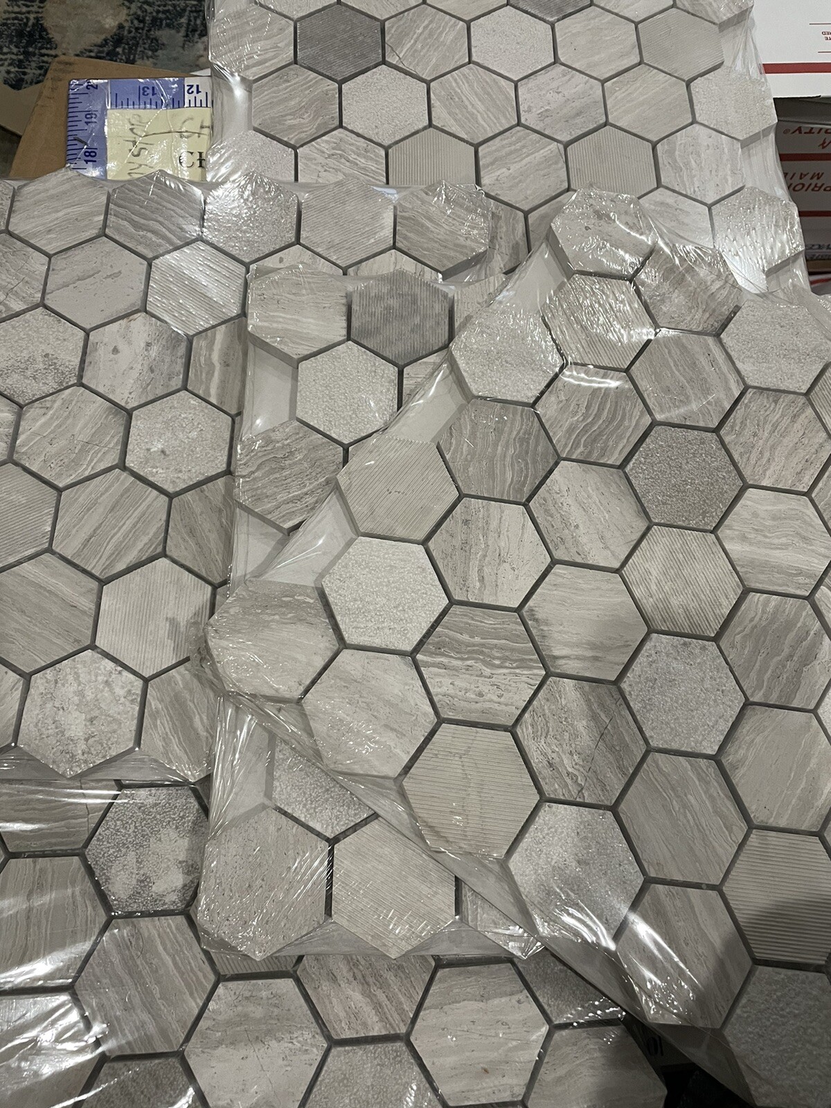 5X (sheets) Honeycomb Hexagon 12”X11.75” Textured Marble Wall Tile 0.98sq Each