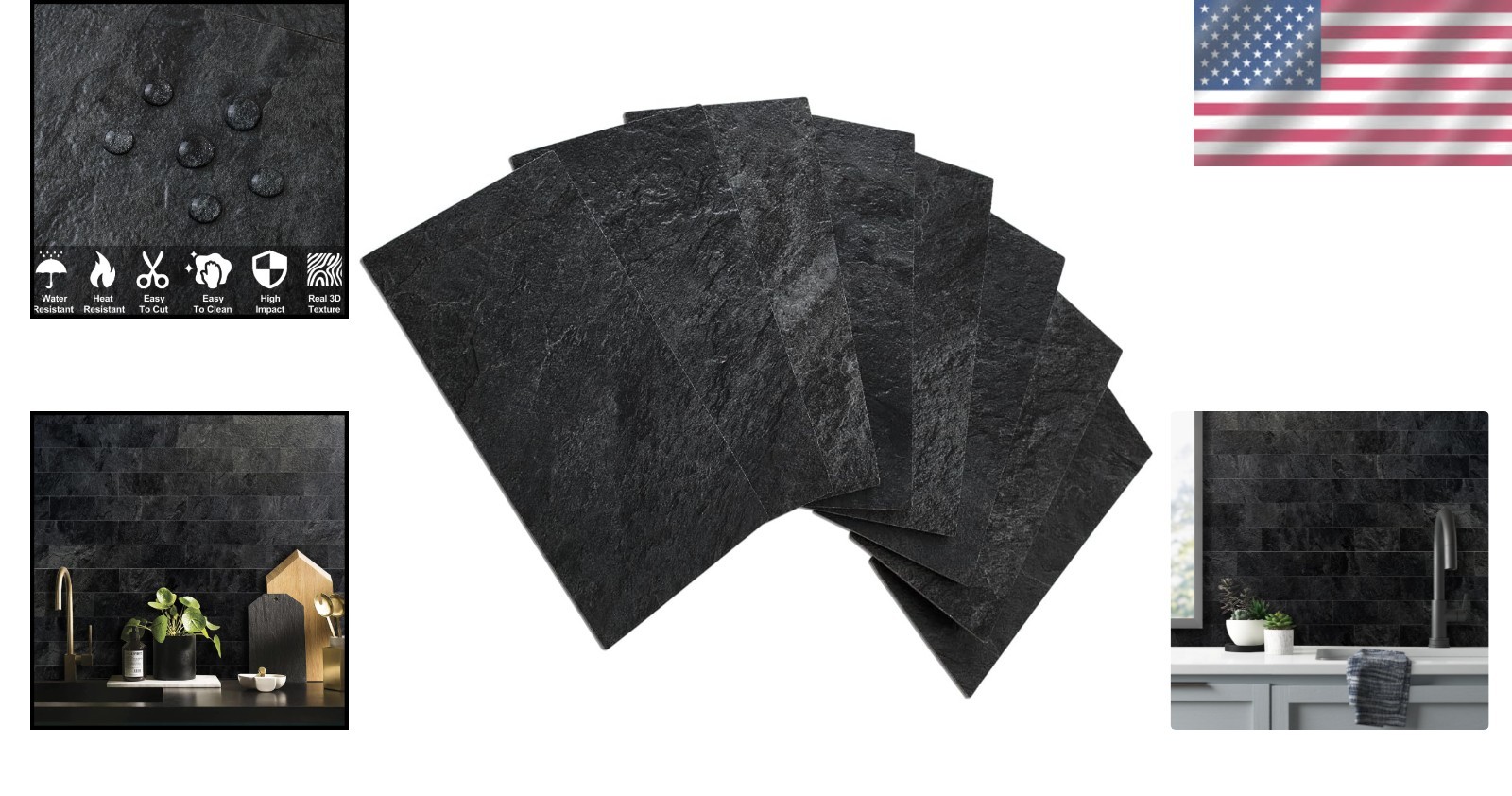 Transform Your Space: 100 Black Slate Peel and Stick Tiles | 12.1 sq ft Coverage