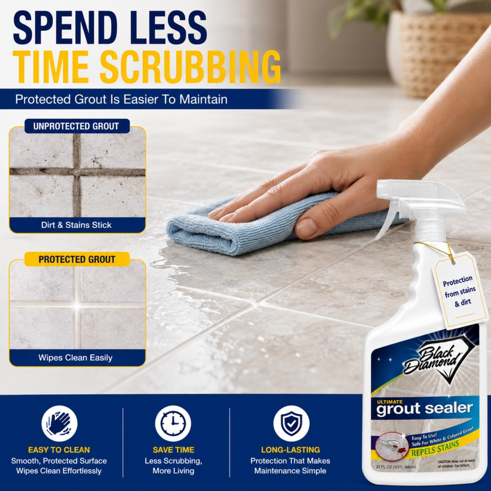Professional Grout Sealer for Tile & Stone – Stain & Moisture Resistant, Easy-Cl