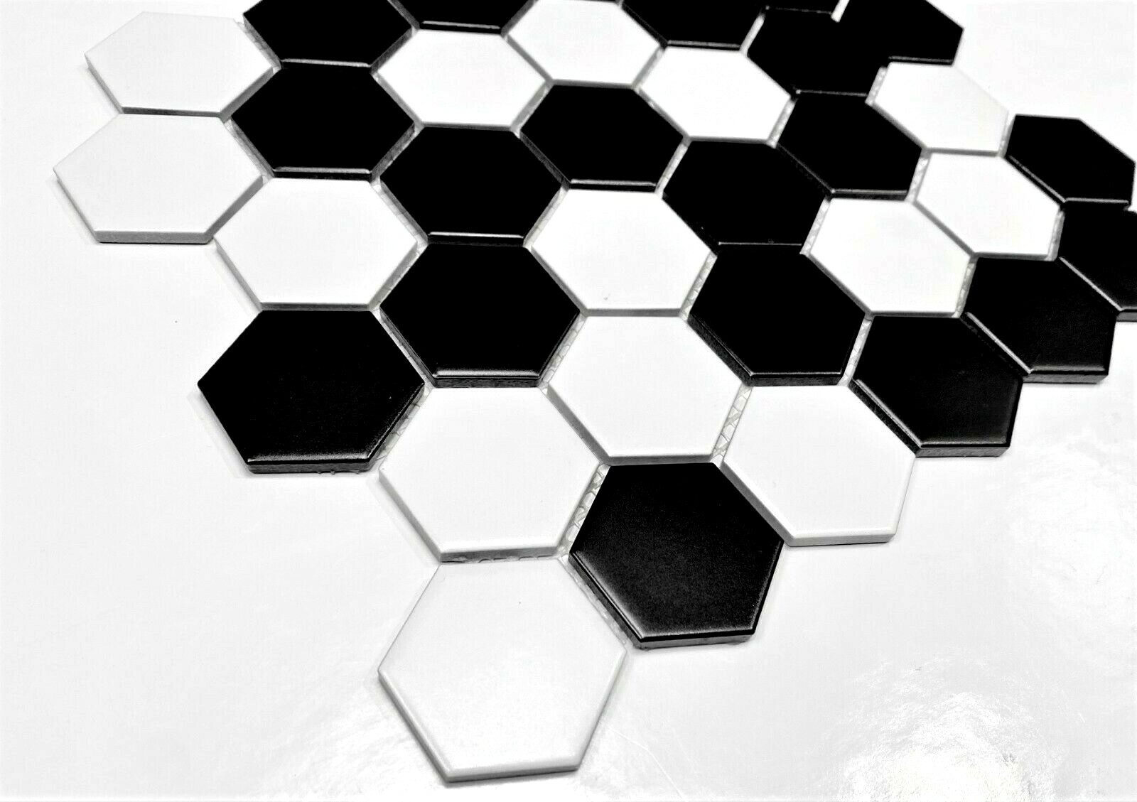 2″ Black and White Hexagon Glazed Matte Porcelain Mosaic Floor Wall Backsplash