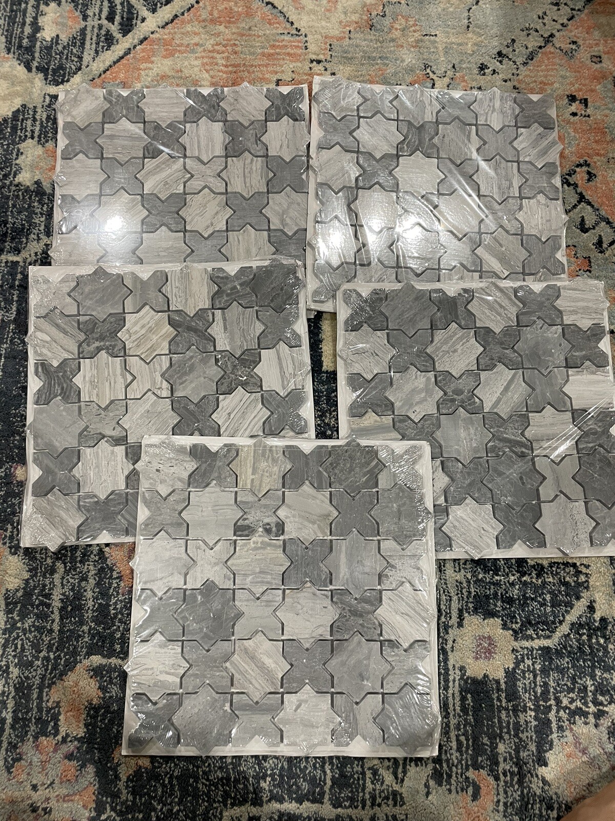 5X Sheets MSI Montague Blue Oak Polished Mosaic Marble Floor Wall Tile 0.97 Sqft