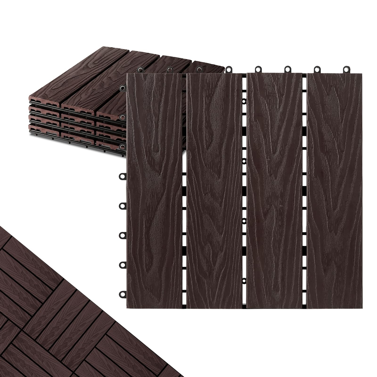 Polymer Interlocking Composite Deck Tiles Outdoor(4Pcs,Coffee) | 12×12″ Thick Co