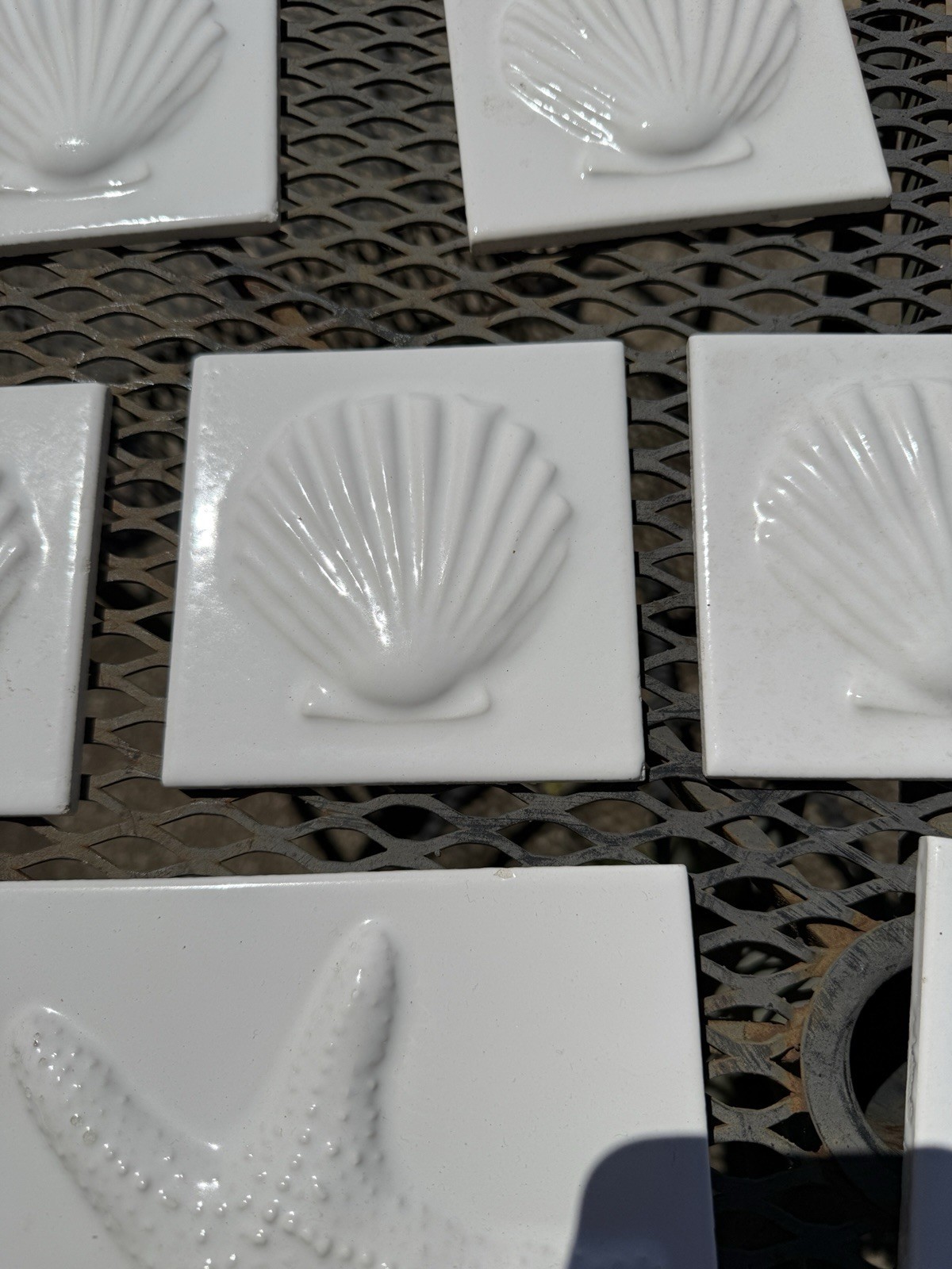 Lot Of Shell & Starfish Ceramic Porcelain Tiles For Wall / Backsplash 4.25/6 in