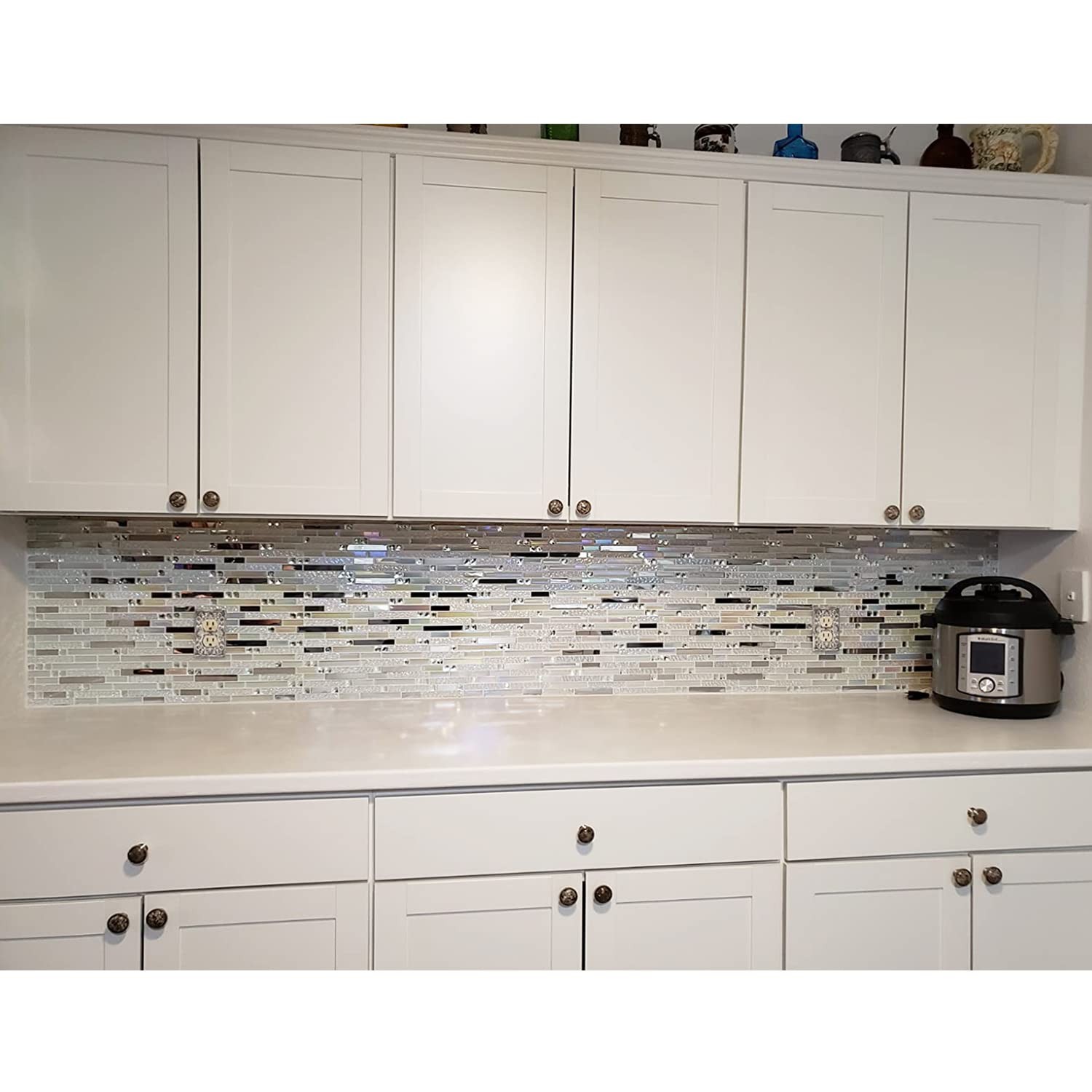 Glass Metal Tile Iridescent White Glass Silver Mirror Stainless Steel Blends …