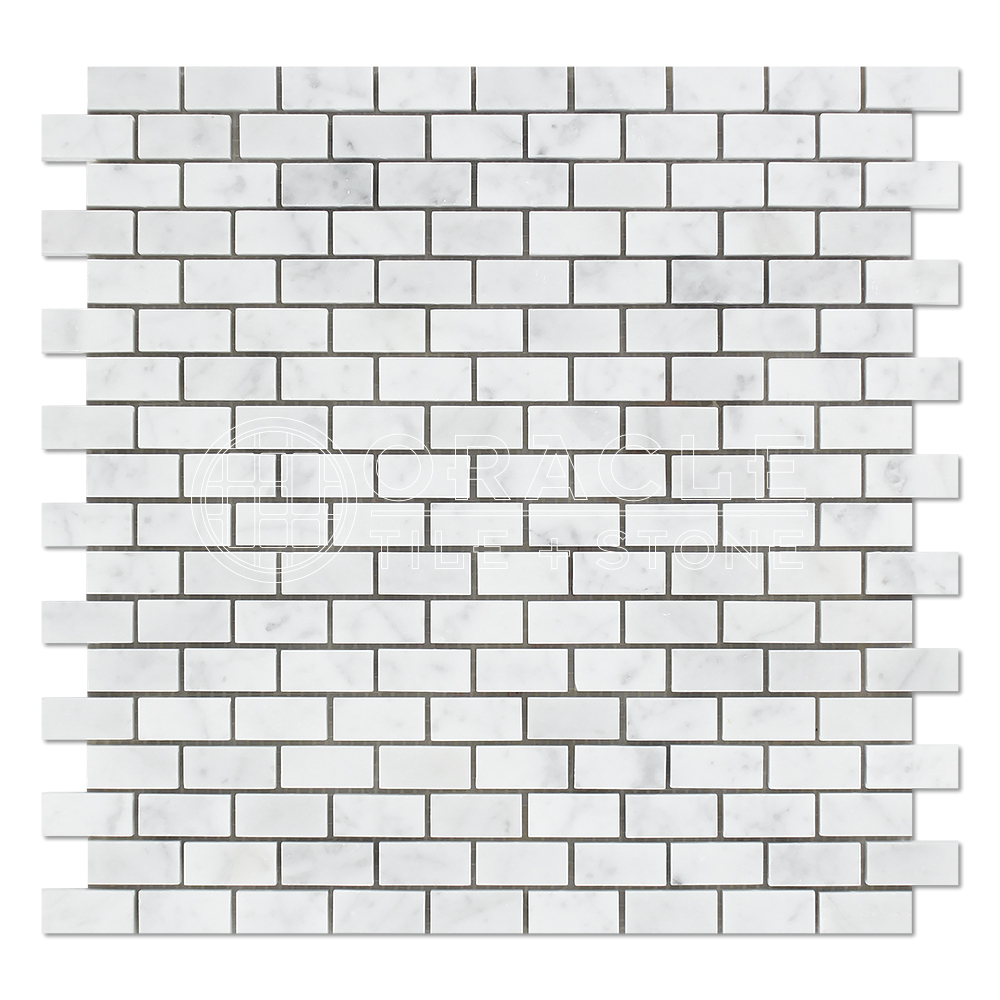 Carrara White Italian (Bianco Carrara) Marble Mini (Baby) Brick Mosaic Tile