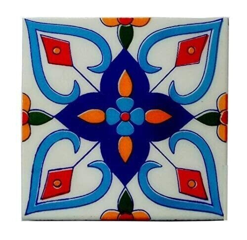 Ceramic Handmade Floral Design Wall Tiles 6 x 6 Inch For Home Decor Set of 6