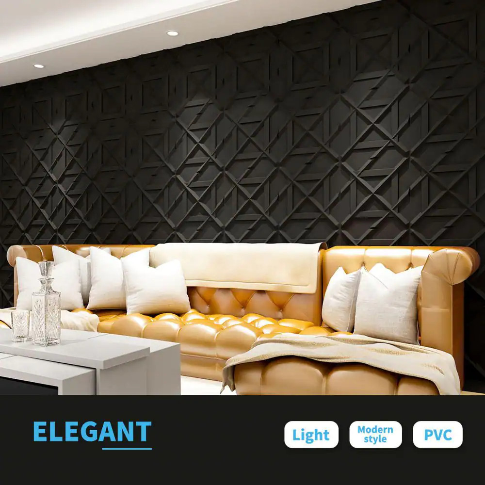 1/16 In. X 19.7 In. X 19.7 In. Black 3D PVC Wall Panel, Decorative Wall Tile in