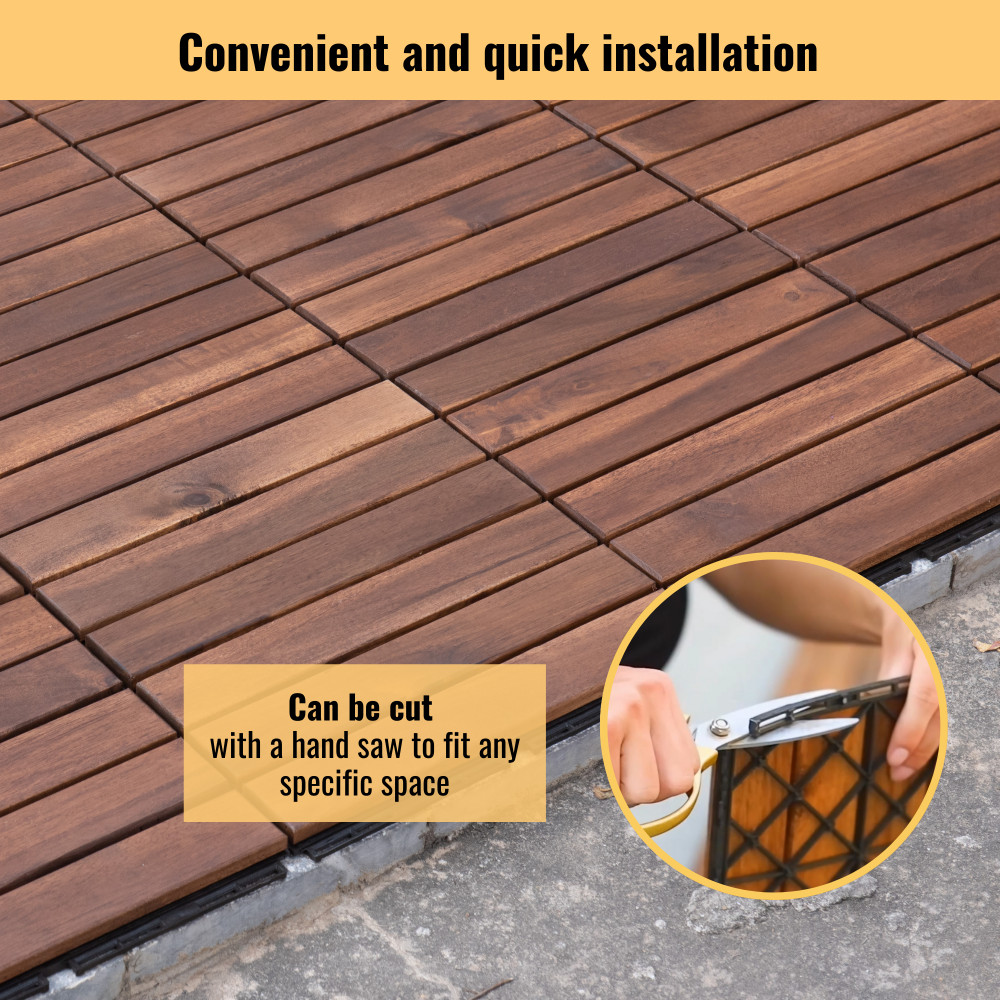 10 PCS Interlocking Deck Tiles Striped Pattern, 12″ x 12″ Square Acacia Hardwood