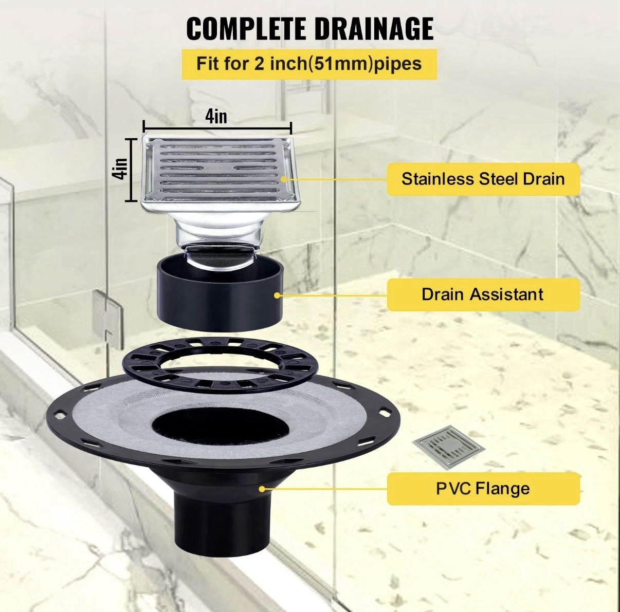 Uimoso Shower Curb Kit 48″x48″ with Central Drain PVC Waterproofing