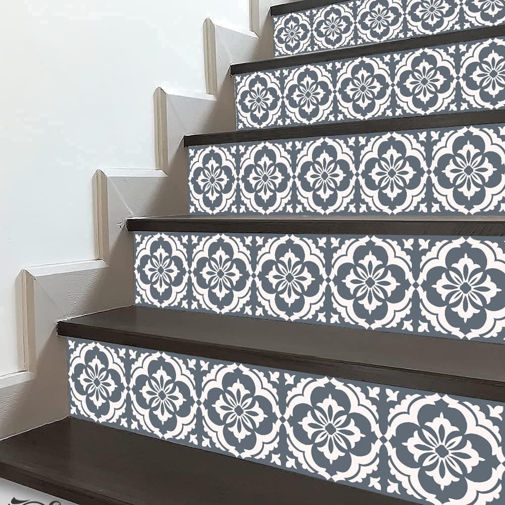 Moroccan Style Stair Riser Decals, Peel & Stick 7x39in (14pcs)