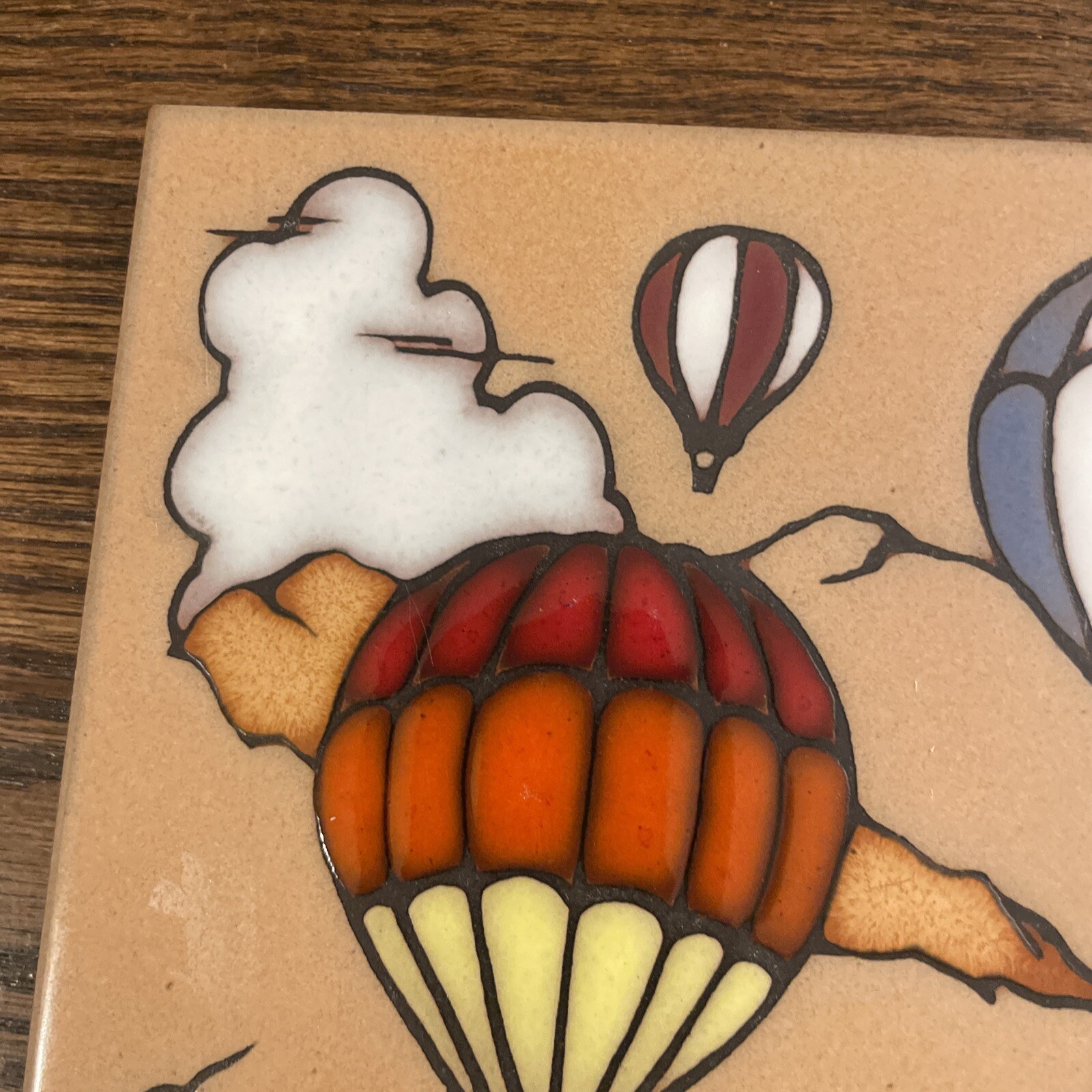 Art Tile Hot Plate Hot Air Balloon Colorful Made In Italy 6×6 Ceramic