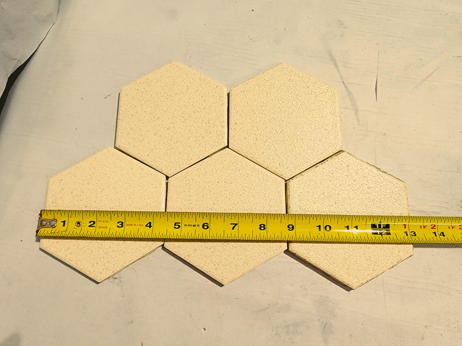Lot of 5- Vintage Mid-State 5″ x 4-1/4″ Ceramic Tile Oatmeal Hexagon