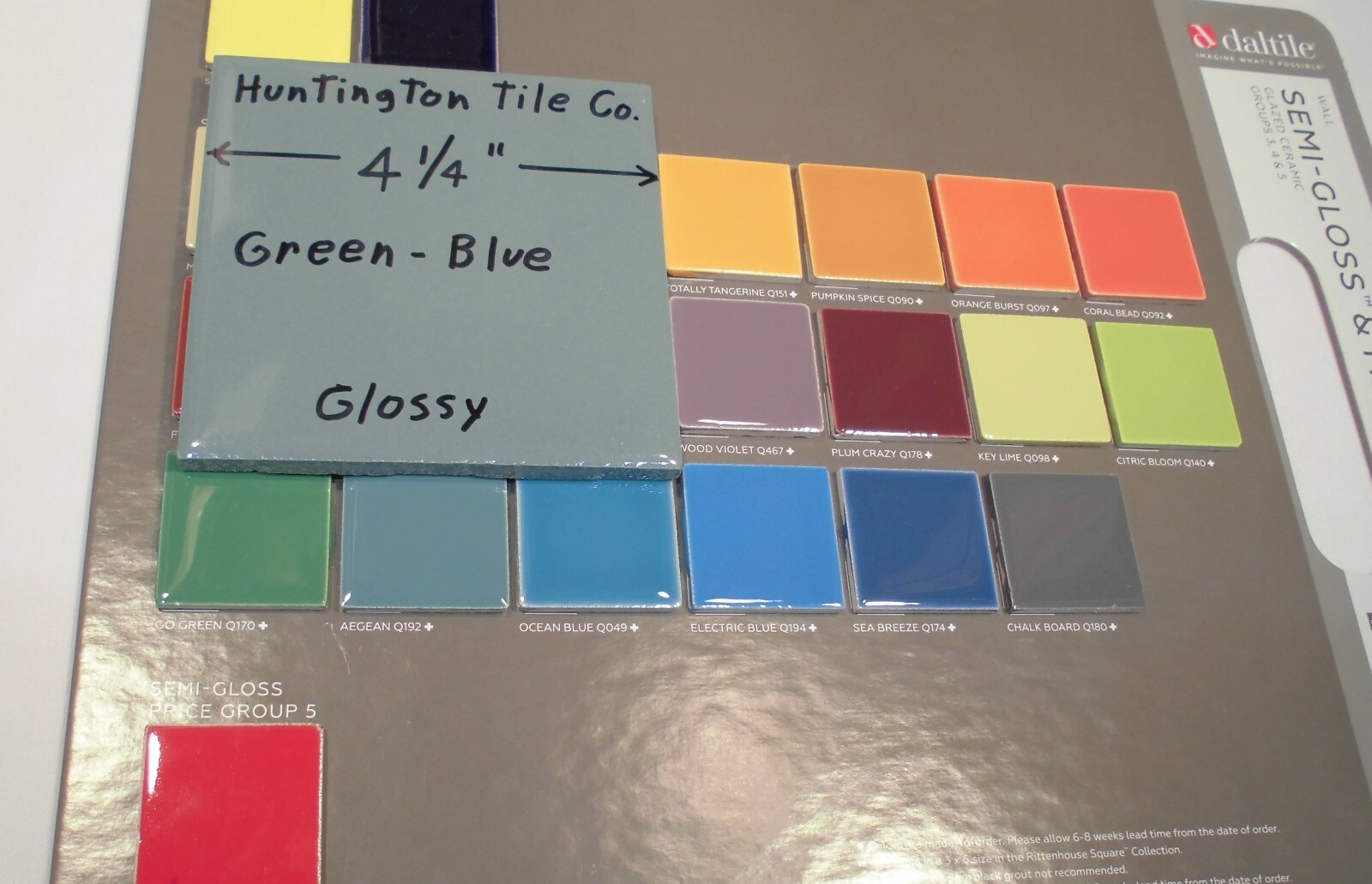 6 pcs. Glossy Ceramic Tiles *Green-Blue* 4-1/4″ Made USA by Huntington Co. NEW