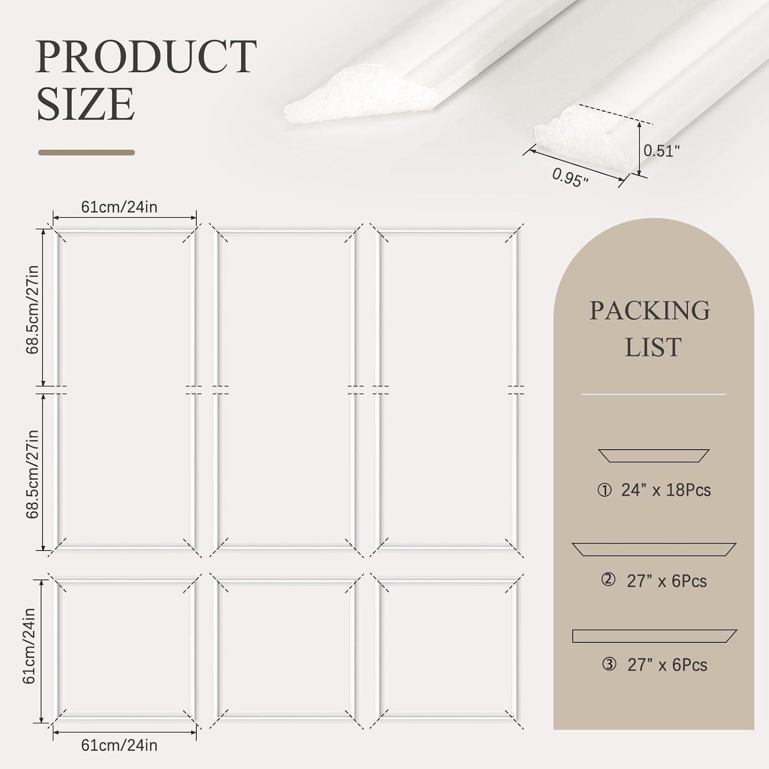 3 Sets Peel and Stick Wall Molding Kit, Premade Wainscoting Panels for Interior