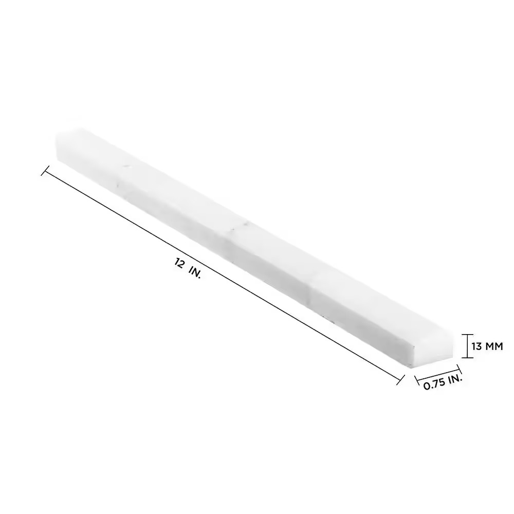 Italian White Carrara .75 In. X 12 In. Honed Marble Wall Pencil Tile (1 Linear F