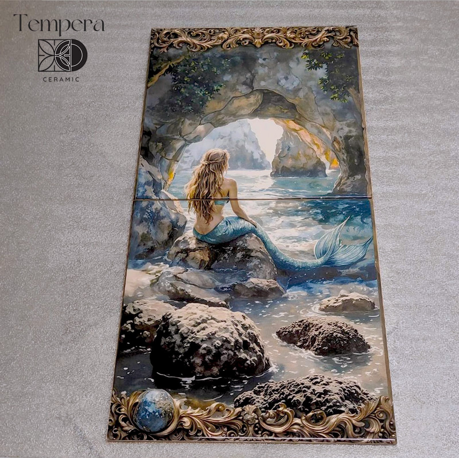 Mermaid Tile Mural for Turquoise Bathroom, Sea Siren Shower Niche Accent tiles