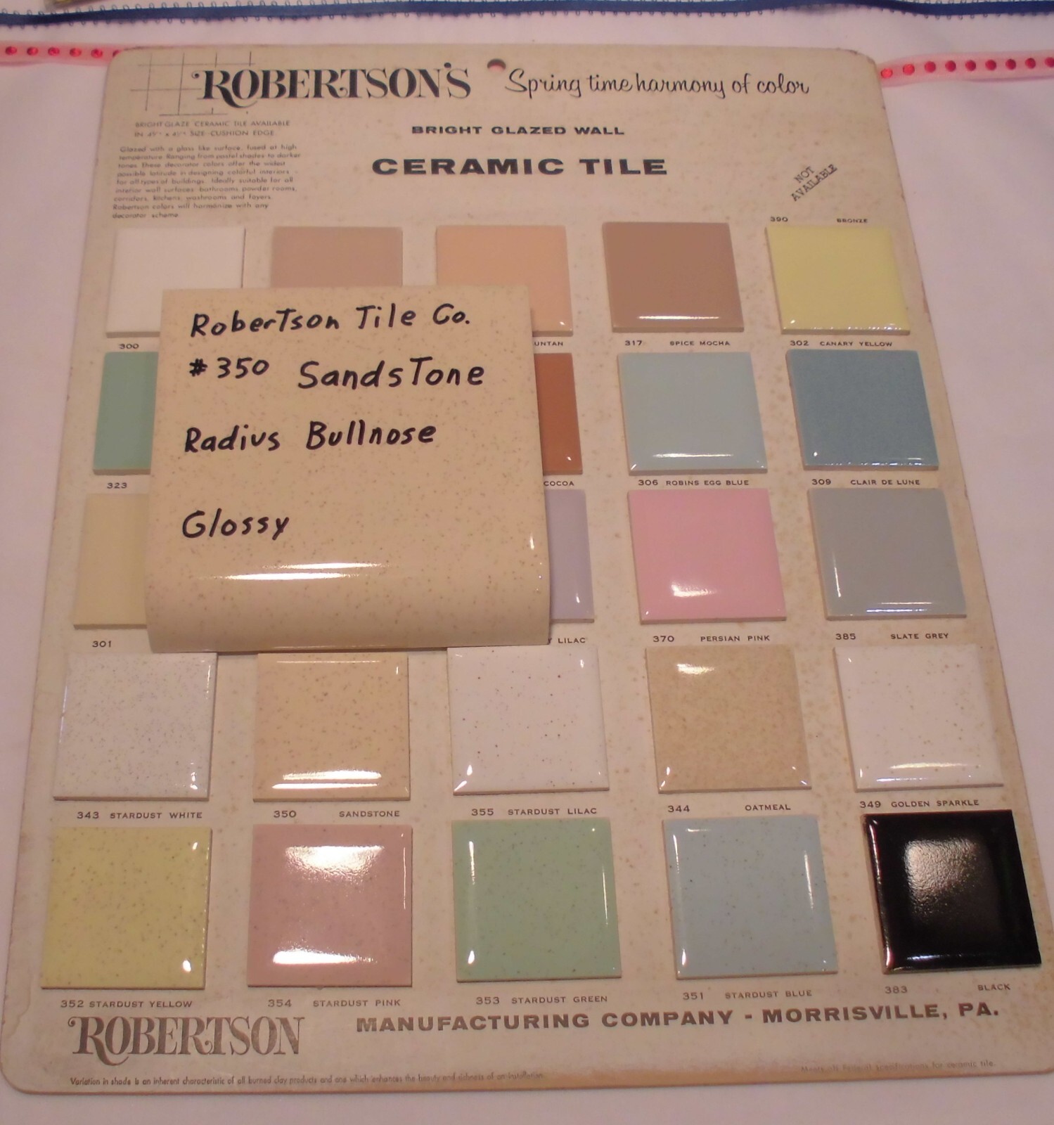1 pc. Sandstone: Glossy Radius Bullnose Ceramic Tile 4-5/16″ by Robertson Co.