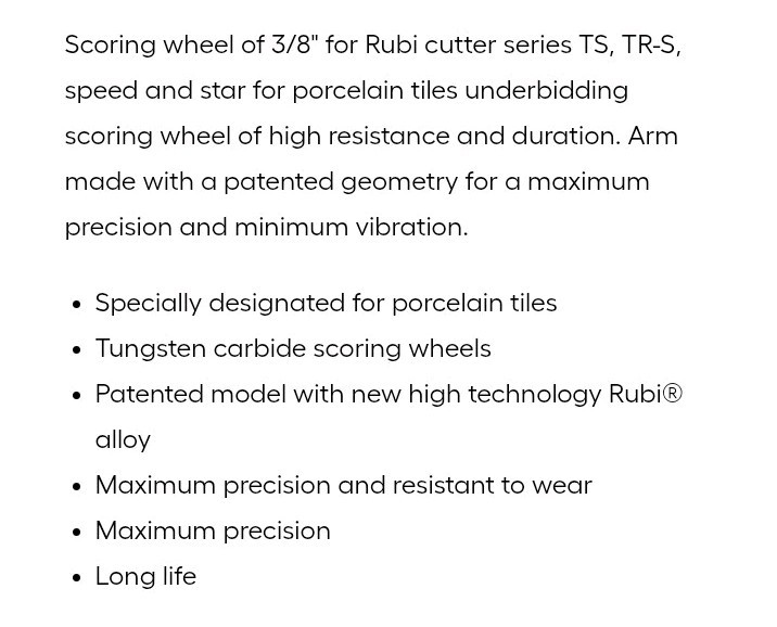 2x RUBI Ceramic Scoring Wheel 01946 For Tile Cutter 10mm 3/8” Tungsten Carbide