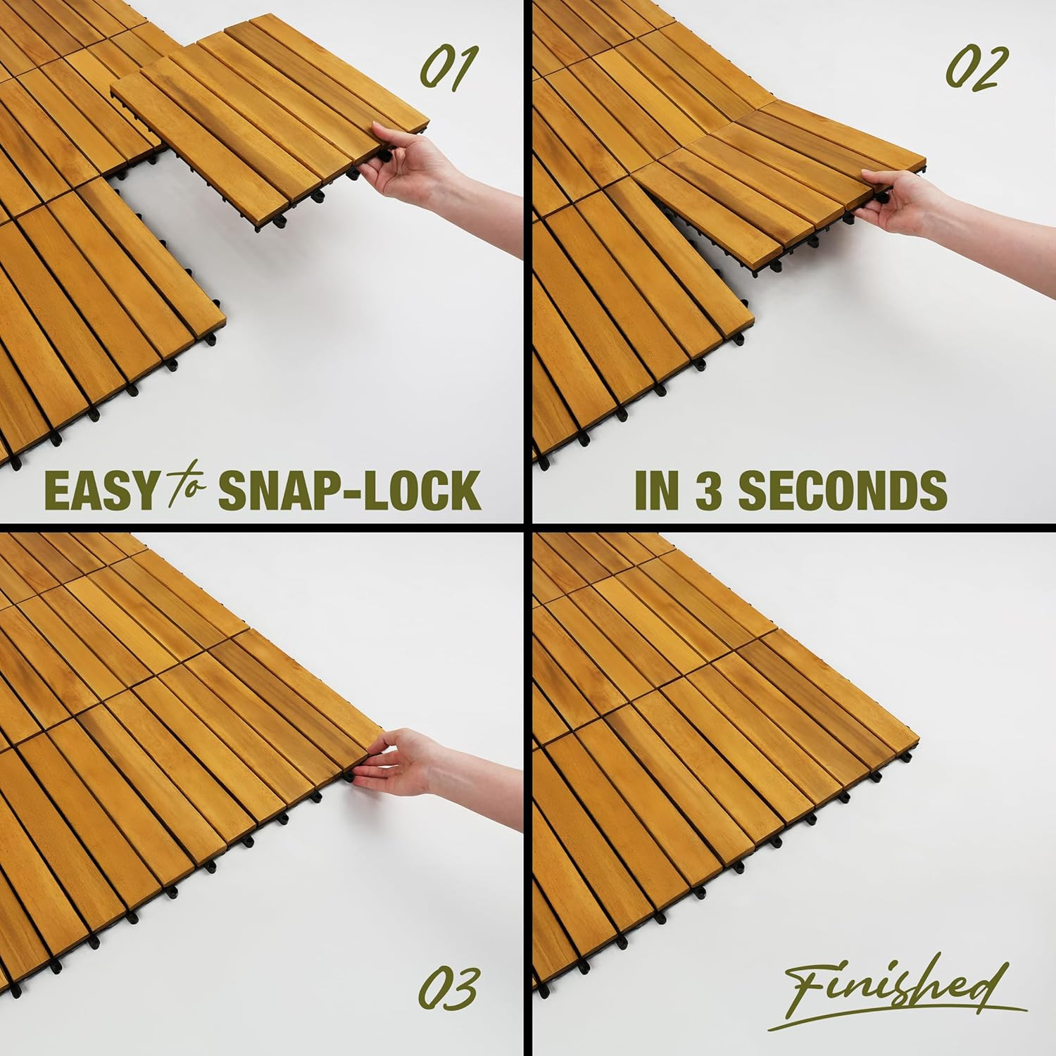 Premium Acacia Wood Interlocking Deck Tiles, 9 PCS 12″x12″x0.9″ Floor Tiles, Wat